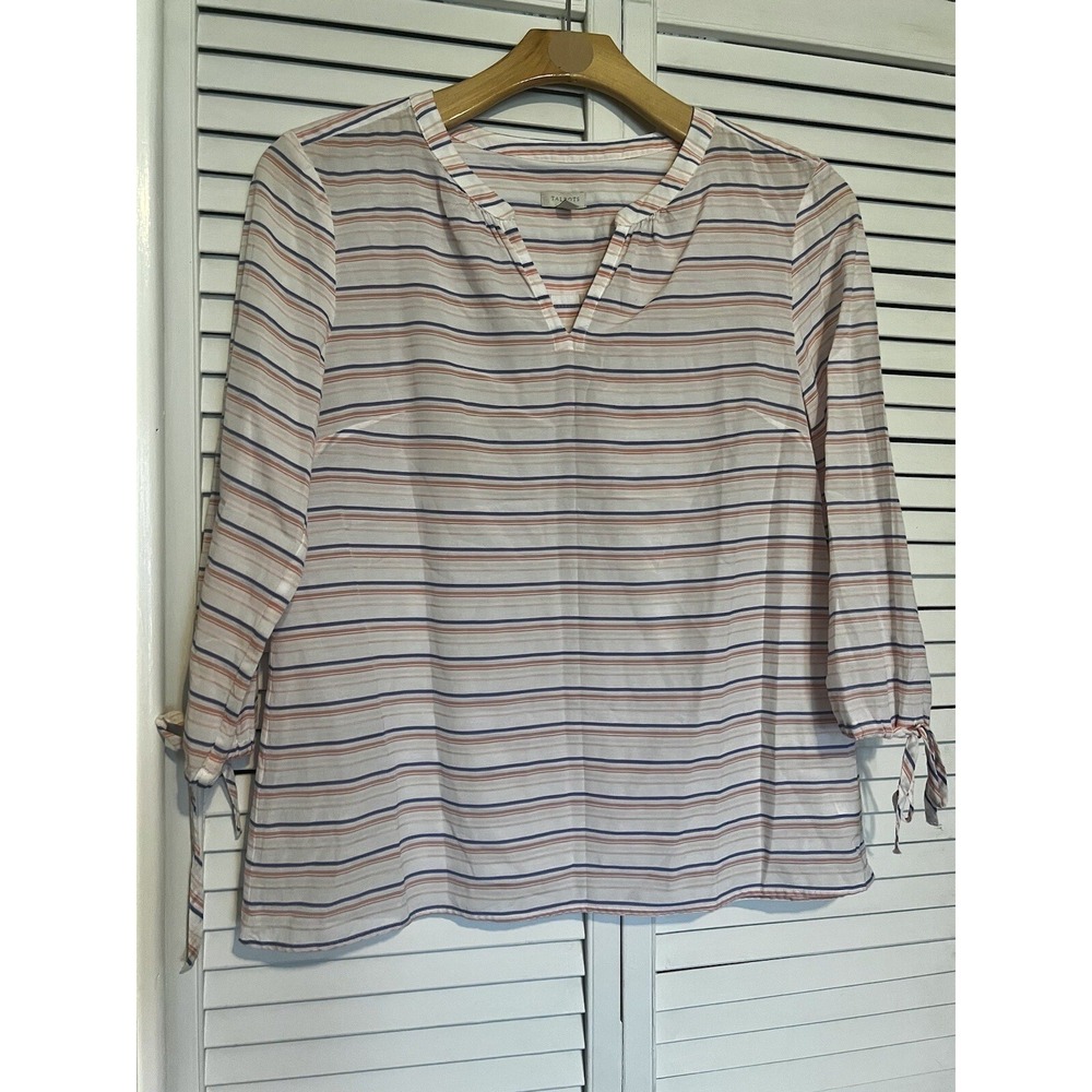 TALBOTS Women's Size Medium M Blouse Shirt Top 3/4 Sleeve Striped Lightweight